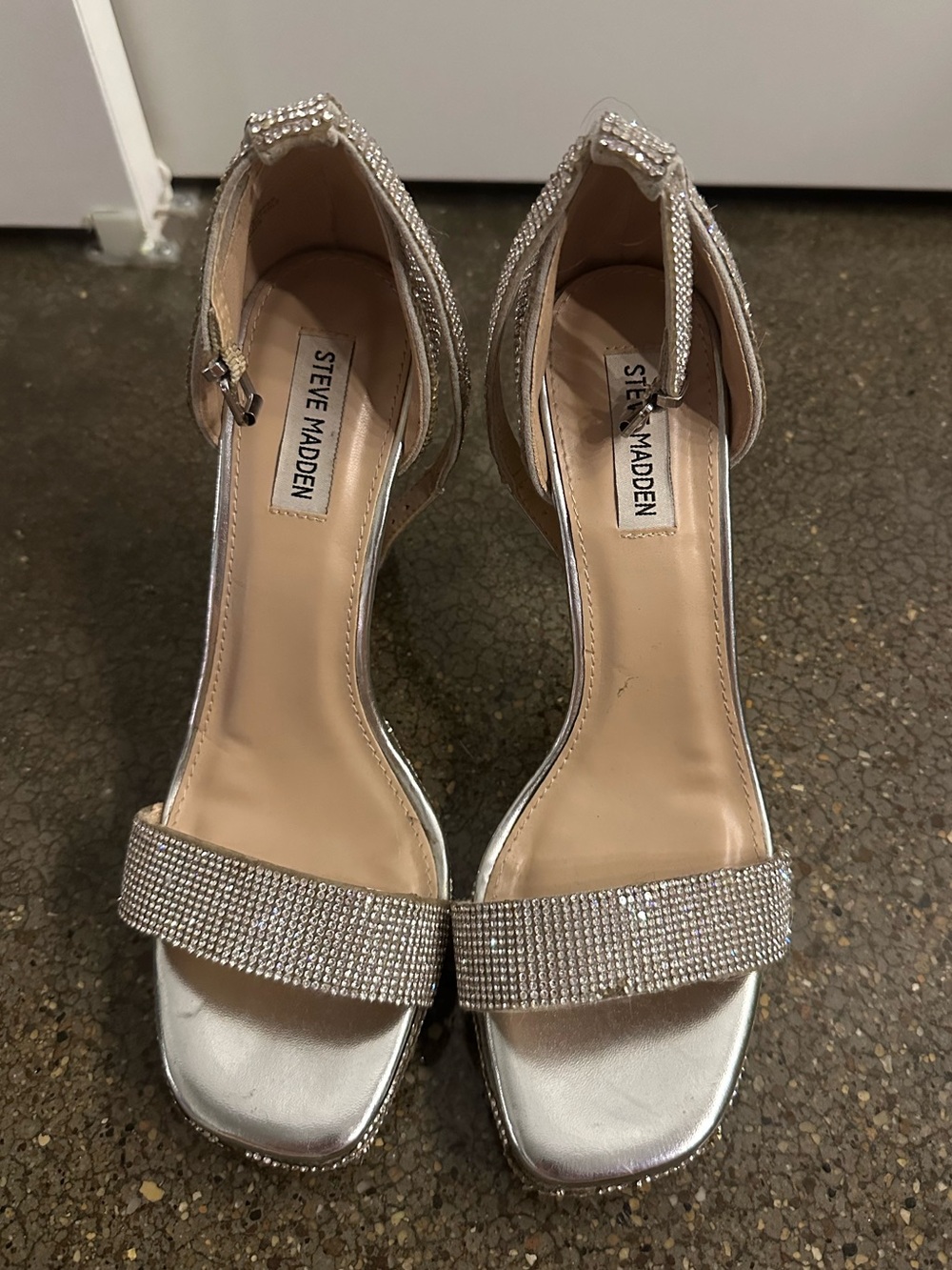 Women’s Steve Madden Silver Crystal Ankle-Strap Heels